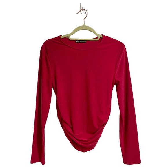 Zara Fuchsia Ruched Long Sleeve Top Sz M - Picture 3 of 16